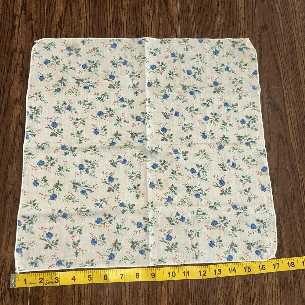 Vintage Floral Cloth Napkins Set Of 8 Blue Rose Country Table Cottage Decor
